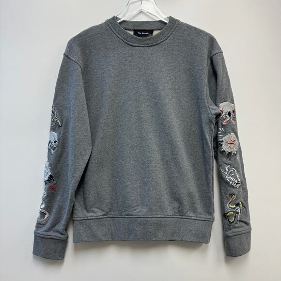 The Kooples Gray Crewneck Skull Embroidered Sleeve Sweatshirt Sz M - Picture 1 of 9
